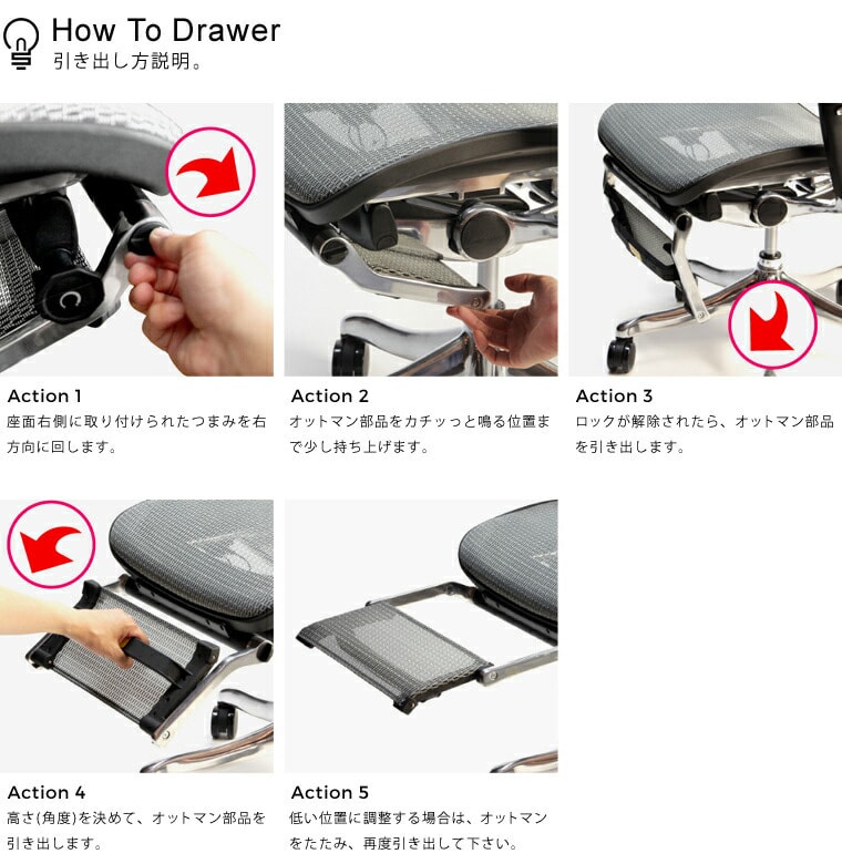 Ergohuman pro エルゴヒューマンプロ 説明書あり ベッドレスト付き エルゴヒューマン プロ / オットマン内蔵型 / ヘッドレスト有り